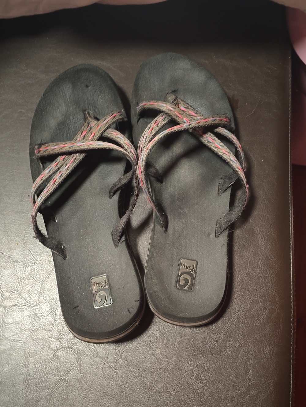 Teva Black Sandals with Pink and Gray Braided Straps